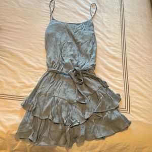 Listicle Light Blue Ruffle Bottom, Tie Waist Mini Dress